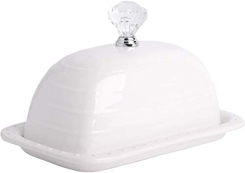 Home Essentials White Butter Dish with Crystal Knob