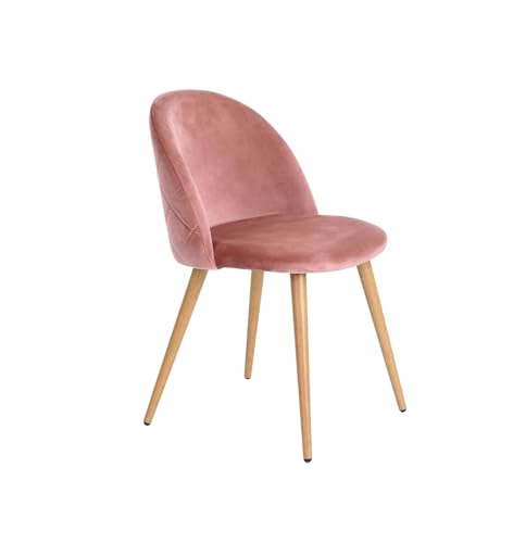 Finch Fox Romantic Vintage Mid Century Modern Kitchen Living Room Upholstered Dining Chairs Peach Velvet Cushion Seat with Brown Finish Metal Legs