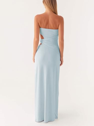 Image of Cut Out Maxi Tube Dresses for Women Sexy Y2k Strapless Backless Bodycon Long Dress Summer Sleeveless Hollow Sundress