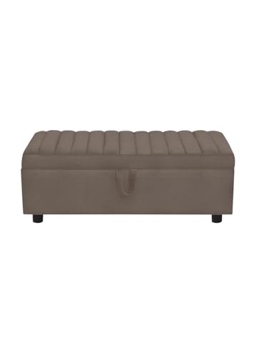 Image of 2 Seater Storage Ottoman Bench | Upholstered Fabric Sofa Bench with Hidden Storage | Bedroom Living Room Entryway Seating | Multipurpose Lounge Footrest Seat with Lid | Modern Furniture Brown