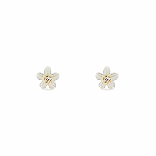 Orecchini d'oro Orecchini per Bambini fiore madreperla - oro giallo 18k (750)