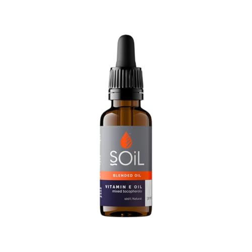 Soil Organic Vitamin E Oil Blend 30ml, Infused with Tocopherols & Organic Jojoba Oil, Softens & Hydrates Skin, Ideal for Dry or Brittle Hair Care, Blends Easily with Serums, Creams & Carrier Oils