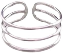 Solid Metal Women's Three Row Adjustable Toe Ring 925 Sterling Silver