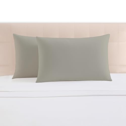 Pizuna Set di 2 Federe per letto matrimoniale cotone 50x80 cm argento, 400 fili con trama Sateen in 100% Cotone a fiocco lungo Federa cuscino 50x80 (Federa cuscino argento - 2 pezzi)