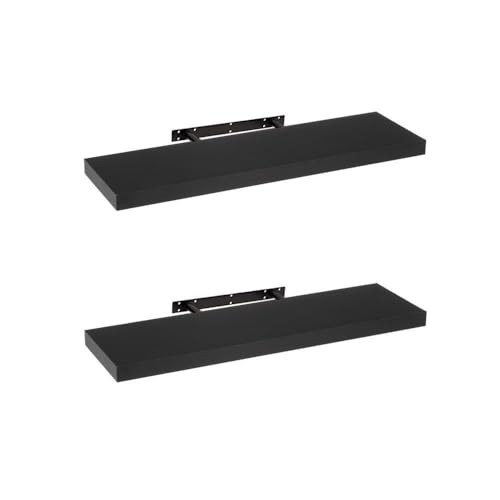 LOLAhome - Set de 2 Baldas Flotantes para Pared de Madera Negras de 80x23 cm, 2 Estanterías de Pared Resistentes y Decorativas sin Agujeros Visibles para Salón, Cocina, Oficina o Dormitorio