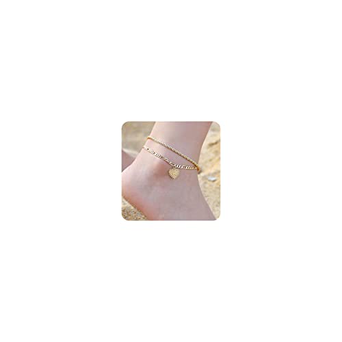 Yooblue Gold Anklets for Women Ankle Bracelet - 14K Gold Filled Dainty Initial Anklet with Letter R Heart Anklets for Women