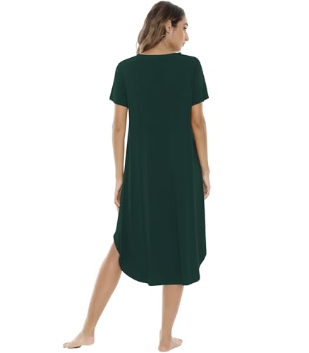 Image of NACHILA Nightgowns for Women-Viscose Made from Bamboo, V Neck Sleepshirts Short Sleeve Sleepwear Cool Nightshirt