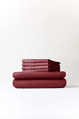 King Size Sheet Set - 6 Piece Set - Hotel Luxury Bed Sheets - Extra Soft - Deep Pockets - Easy Fit - Breathable & Cooling Sheets - Wrinkle Free - Comfy - Burgundy Bed Sheets - Kings Sheets - 6 Pc #TOP1
