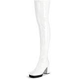 KHPAERMEI White Thigh High Boots Women White GoGo Boots Patent Leather PU Over The Knee Boots Platform Knee High Boots for Women Chunky Heeled Boots Halloween Cosplay Party
