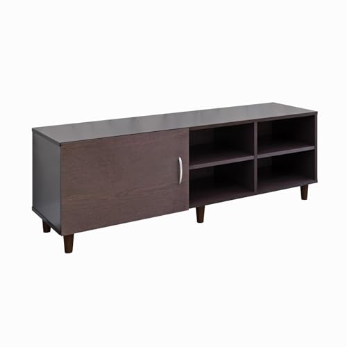 Image of VIKI Modern TV Unit for Living Room | Engineered Wood TV Cabinet with 1 Door Storage & 2 Open Shelves, Set Top Box Stand, Entertainment Unit, 140W x 48H x 40D cm | DIY | 1 Year Warranty (Wenge)