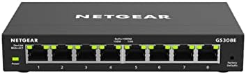 NETGEAR Przełącznik zarządzalny GS308E 8-portowy Gigabit Ethernet LAN Plus (Plug-and-Play, IGMP Snooping, QoS, VLAN, bez wentylatora, solidna metalowa obudowa) Czarny