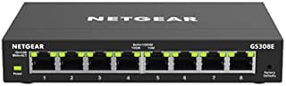 NETGEAR Przełącznik zarządzalny GS308E 8-portowy Gigabit Ethernet LAN Plus (Plug-and-Play, IGMP Snooping, QoS, VLAN, bez wentylatora, solidna metalowa obudowa) Czarny