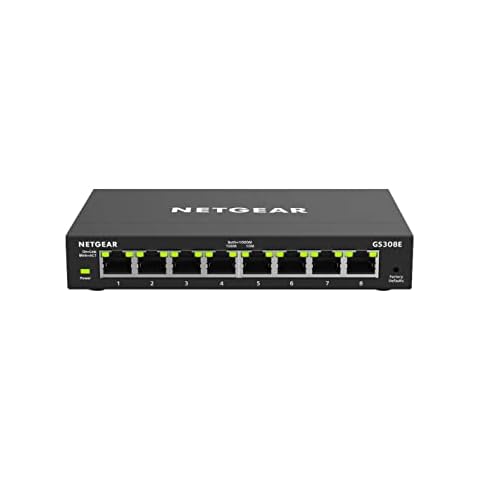 NETGEAR GS308E Managed Switch 8 Port Gigabit Ethernet LAN Switch Plus (Plug-and-Play Netzwerk Switch Managed, IGMP Snooping, QoS, VLAN, lüfterlos, robustes Metallgehäuse) Schwarz Cover