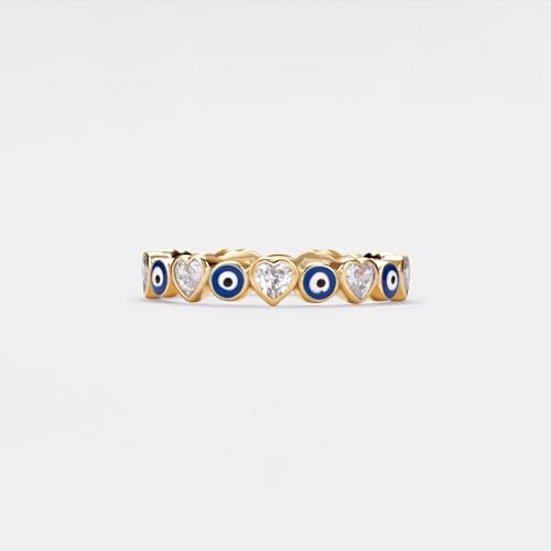 PERIMADE Gold Plated Evil Eye Ring for Women, Dainty Cubic Zirconia Heart Wedding Promise Eternity Band, Hypoallergenic 925 Sterling Silver Stackable Ring Birthday Friendship Valentines Jewelry Gift2