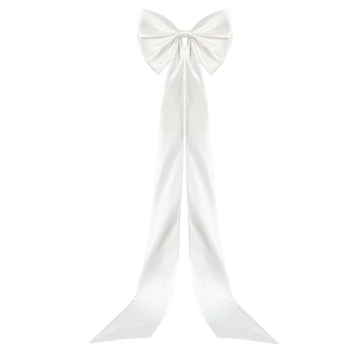 NICENEEDED 55.12" long Grand Nœud Papillon en Satin Détachable Ceinture à Nœud Amovible Blanche Élégante Traîne avec Nœud et Épingle pour Robe de Mariée Formelle