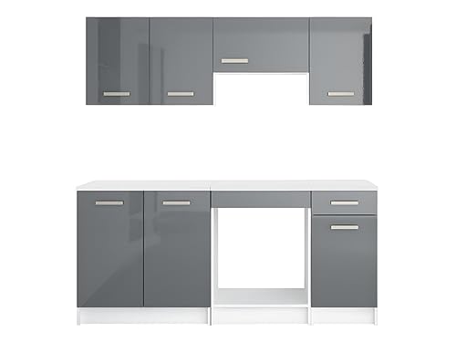Vente-unique Trattoria KomplettkÅche ? 180 cm ? 6 Aufbewahrungselemente ? Grau & Wei·