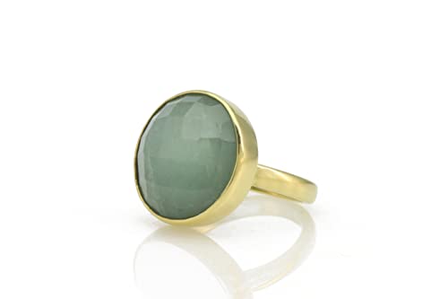 Bague avec chaton en aigue-marine or solide ou vermeil : bague pierre de naissance