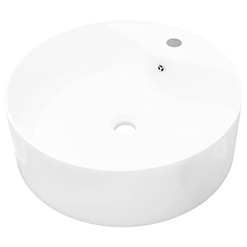 vidaXL Lavabo Redondo Moderno Agujero Grifo Desagüe Cerámica Blanco Lavamanos