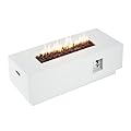 ECOTOUGE 42" Patio Propane Fire Pit Table, 50,000 BTU Rectangle Concrete Fire Table with Weather-Resistant Pit Cover, Auto-Ignition, Free Lava Rocks, Tank Holder is Not Included, White