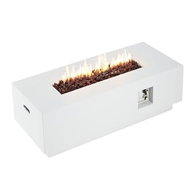 ECOTOUGE 42" Patio Propane Fire Pit Table, 50,000 BTU Rectangle Concrete Fire Table with Weather-Resistant Pit Cover, Auto-Ignition, Free Lava Rocks, Tank Holder is Not Included, White