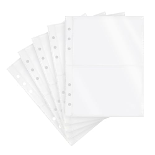 Dajino 20 Sheets Clear Binder Sleeves Pocket Sheets Protectors Double Sided Plastic Sleeves for Binder Refill, Photo Card Sticker Organizer Pocket Pages Binder Inserts for 6 Ring A5 Binder (2-Pocket)
