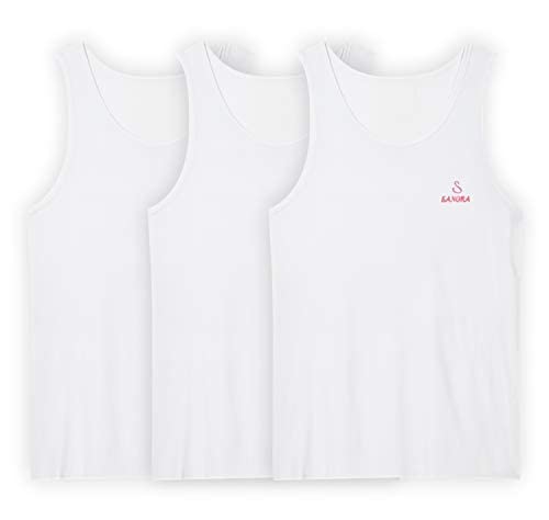 SANORA Vest for Men Comfortable Undershirt Sleeveless Slimming Vest for Men Premium Quality Slim Vest for Men 100% Combed Cotton Men’s Vest Set - Pack of 3 – White