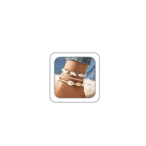 Image of Shell Bracelet Anklets For Women Boho Layered Shell Anklet Set Beaded Foot Chain Anklet Bracelets Adjustable Handmade Seashell Foot Chains Beach Jewelry Gift