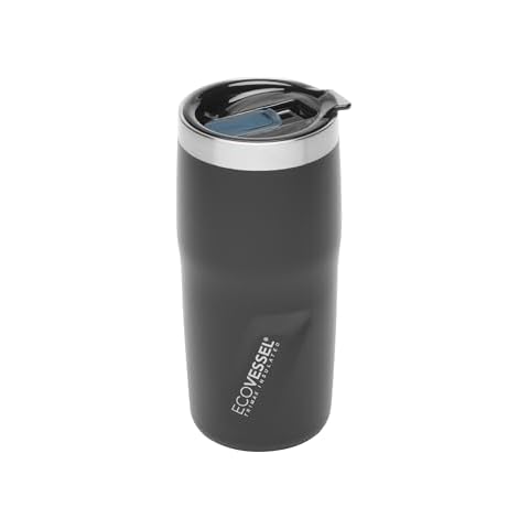 EcoVessel METRO TriMax Vacuum Insulated Stainless Steel Tumbler Cup, Coffee Mug with Slider Lid - 16 oz (Black Shadow) Cover