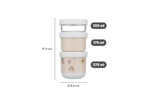 Mepal - Snackbox stapelbar 3-teilig Mio - Stapeln nach Bedarf - Mikrowellen- und Gefrierfachgeeignet - Auslaufsicher - Spülmaschinengeeignet - 100 + 175 + 275 ml - Sunshine & Rainbow