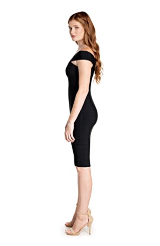 Image of Dress the Population Women's Maia Off Shoulder Low Neck Above Knee Bodycon Dress