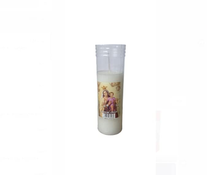 Pack de 6 velones V-7 con estampación de la virgen del carmen blanco