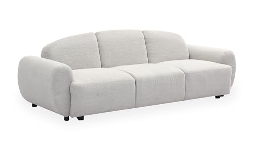 Menzzo Canapé 3 Places Convertible Oliver Tissu texturé Gris – Canapé-lit Design Contemporain avec Dossier et accoudoirs arrondis
