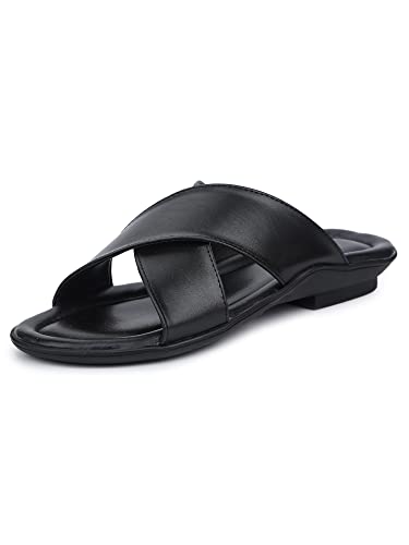 Image of Greentech's The Minimals Cross Strap Casual Sandals /Slippers for Men | Lightweight, Durable and Flexible Sandals | PU Double Strap I Cushioned Insole I Comfortable I