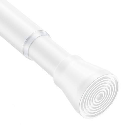 AIZESI Shower Rod 34-59 Inch - Non-Slip, No Drill spring curtain tension rod Never Rust Adjustable Tension Curtain Rod, White Shower Curtain Rod