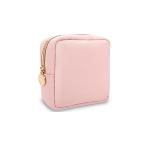 Pink Alley Nylon Makeup Bag Cute - Durable 5" x 5" Pink Makeup Bag with Golden Zipper - Waterproof Cosmetic Bag - Small Mini Pouch Purse - Toiletry Bag Portable Travel Makeup Bag For Girls Women