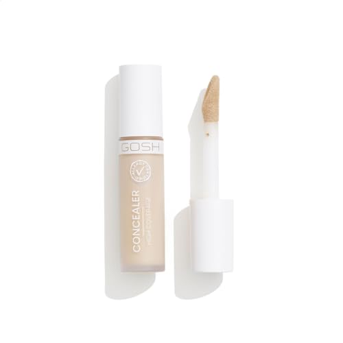 GOSH Concealer High Coverage 002 Ivory I Hohe Deckkraft I Flüssig Concealer zum Abdecken von Augenringen, Rötungen & Unreinheiten für empfindliche Haut I langanhaltend & Vegan I Pickel-Abdeckstift