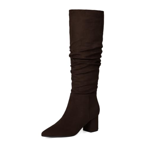Image of Easyfox Womens Knee High Boots Chunky Low Heel Pointed Toe Tall Long Boots