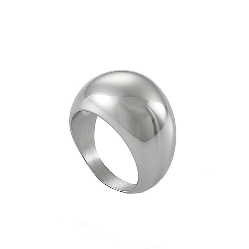 Beydodo Stainless Steel Rings Engagement, Thumb Rings Bands for Women Size 6 to 10 Polished Dome Ring Wide 16mm
