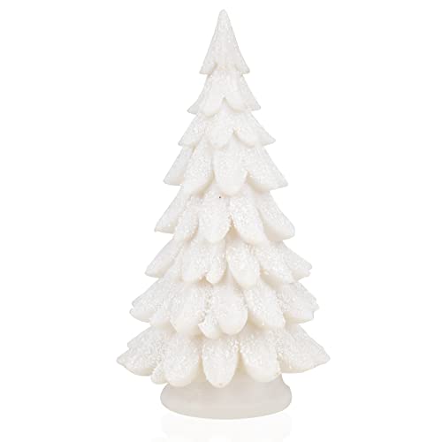 Bdor White Christmas Tree 11inchs Table Top Christmas Trees Exquisite Resin Christmas Ornaments with Lights Snowflake Christmas Decorations for HomeRoom forMenWomen