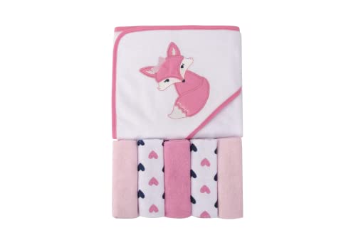 Image of Luvable Friends Unisex Baby Hooded Towel with Five Washcloths, Foxy, One Size (Pack of 5)