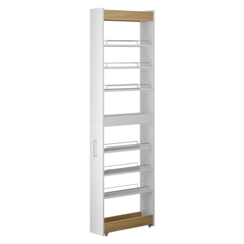 ぼん家具 [完成品] すき間収納 キャスター付き 幅16cm ワゴン ハイタイプ ストッカー スリムラック 調味料ラック オーク×ホワイト