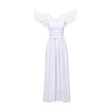 iSHOWcos Romeo and Juliet Cosplay Costume Juliet Claire Danes White Angel Dress with Feather Wings Halloween Costume (White, Medium)