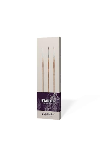 Escoda Set de Pinceles Miniatura y Modelismo Starter Set - Tamaños 0, 1, 2 - Cerdas Sintéticas y 90% Sintéticas / 10% Zibelina Roja - Punta Redonda