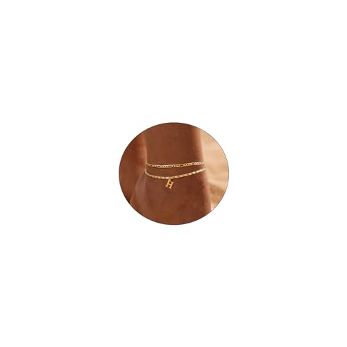 Image of CAROVO Initial Ankle Bracelets for Women 14K Gold Plated Anklets Letter A To Z Waterproof Layered Anklets for Women Summer Jewelry Gifts