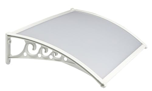 Image of CHENNAI Window Blinds and Shades DIY Polycarbonate Awning (Engineered Plastic Brackets) Window Sunshade Door Weather Shed Rain Canopy Awnings - 4'Widthx3'Depth (White Brackets & White Sheets)