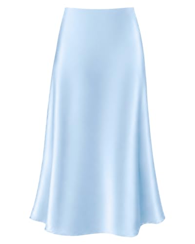 Outoshe Women's Satin Midi Skirt High Waisted A Line White Silk Long Skirts
