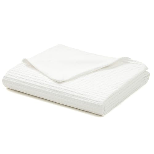 YnM Cotton Waffle Weave Duvet Cover for Weighted Blankets with 16 Strings (Coconut White 48x72)