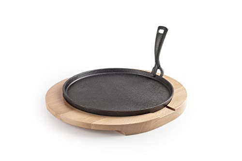 IBILI - Plato Hierro Fundido de 30 cms con Base de Madera de Haya