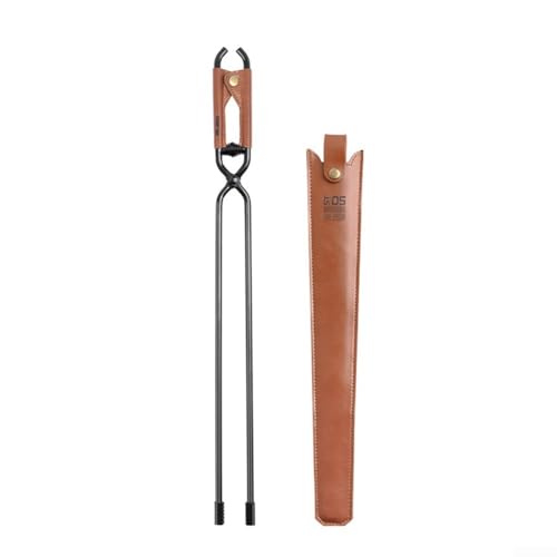 ComfyHarbor Pinzas de carbón resistentes para camping, acero al carbono de 17.3 pulgadas con agarre y funda de cuero, dientes de doble serrada, con resorte para barbacoa/fuego (440 mm, paquete de 2