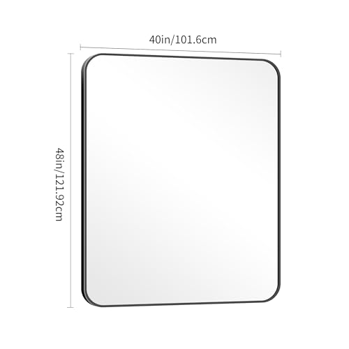 Image of DESBING 40 inch x 48 inchBathroom Mirror, Matte Black Wall Mirror with Metal Frame, Decorative Rectangular Vanity Mirror for Bedroom Bathroom Living Room Entryway (Horizontal /Vertical)
